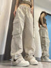 Drawstring Y2K Retro Beige Cargo Pants Women Vintage Streetwear 90s Aesthetic Pockets Female Wide Leg Pantalones Loose Trousers