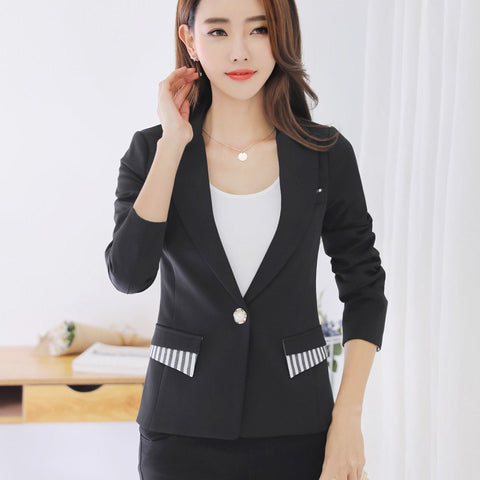 Women Korean Spring Long Sleeve Small Suit Slim Solid Color Jacket Striped Casual Suit Female Mujer Blazers Tops MZ2282