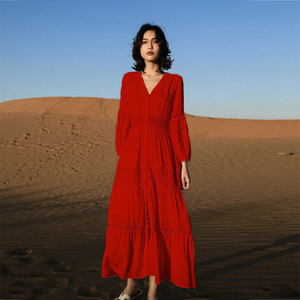 Dress 2022 autumn style slim long sleeve Platycodon grandiflorum French white fairy dress long skirt beach skirt
