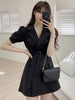 Dress Blazer Ladies Korean Chic Light Familiar Style Lapel Buckle Straps Waist Double Breasted Puff Sleeve Suit Dresses Women