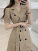 Dress Blazer Ladies Korean Chic Light Familiar Style Lapel Buckle Straps Waist Double Breasted Puff Sleeve Suit Dresses Women
