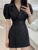 Dress Blazer Ladies Korean Chic Light Familiar Style Lapel Buckle Straps Waist Double Breasted Puff Sleeve Suit Dresses Women