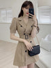 Dress Blazer Ladies Korean Chic Light Familiar Style Lapel Buckle Straps Waist Double Breasted Puff Sleeve Suit Dresses Women
