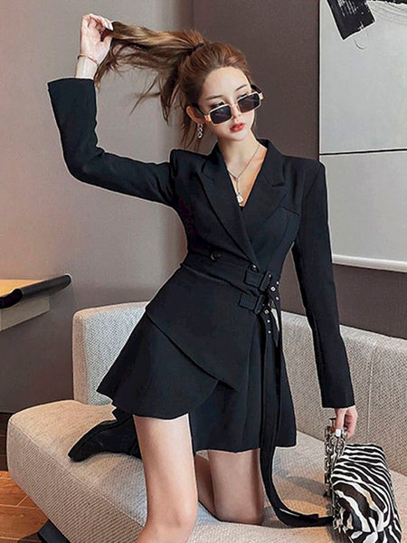 Dress Blazer Women Dresses False Two-Piece Suit Business Suit  Dress Women's Summer Long Sleeve Vestido De Mujer Full Solid