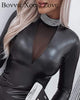 Dress For Women 2023 Spring Summer PU Leather Long Sleeve Sheer Mesh Bodycon Dress Vestidos Elegantes Para Mujer