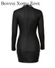Dress For Women 2023 Spring Summer PU Leather Long Sleeve Sheer Mesh Bodycon Dress Vestidos Elegantes Para Mujer