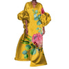 Dress For Women 2023 VONDA Autumn Puff Sleeves 3/4 Sleeve Floral Print Holiday Dresses Satin Slik Vestidos Femme Beach Sundress