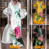 Dress For Women 2023 VONDA Autumn Puff Sleeves 3/4 Sleeve Floral Print Holiday Dresses Satin Slik Vestidos Femme Beach Sundress