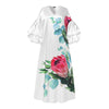 Dress For Women 2023 VONDA Autumn Puff Sleeves 3/4 Sleeve Floral Print Holiday Dresses Satin Slik Vestidos Femme Beach Sundress