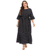 Dress Summer Women 2022 Autumn Three Quarter Sleeve Striped Print Casual Dress Black Ruffles Maxi Long Dresses