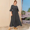 Dress Summer Women 2022 Autumn Three Quarter Sleeve Striped Print Casual Dress Black Ruffles Maxi Long Dresses