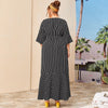 Dress Summer Women 2022 Autumn Three Quarter Sleeve Striped Print Casual Dress Black Ruffles Maxi Long Dresses
