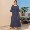 Dress Summer Women 2022 Autumn Three Quarter Sleeve Striped Print Casual Dress Black Ruffles Maxi Long Dresses