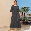 Dress Summer Women 2022 Autumn Three Quarter Sleeve Striped Print Casual Dress Black Ruffles Maxi Long Dresses