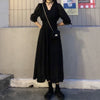 Dress Women Autumn Chic Simple Elegant Puff Sleeve Vintage Black Ladies Streetwear Party Daily V-neck Female Clothing Vestidos
