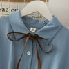 Dress Women Chiffon Bow Solid High Waist Turn-down Collar Preppy Style Kawaii Ulzzang Popular Temperament Girls Summer Holiday