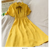 Dress Women Chiffon Bow Solid High Waist Turn-down Collar Preppy Style Kawaii Ulzzang Popular Temperament Girls Summer Holiday