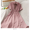 Dress Women Chiffon Bow Solid High Waist Turn-down Collar Preppy Style Kawaii Ulzzang Popular Temperament Girls Summer Holiday
