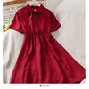 Dress Women Chiffon Bow Solid High Waist Turn-down Collar Preppy Style Kawaii Ulzzang Popular Temperament Girls Summer Holiday