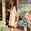 Dress Women Korean Sweet Fresh Lady Midi Long Sleeve Popular All-match Leisure Stylish Apricot Classy Pretty Teens Daily A-Line