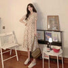 Dress Women Korean Sweet Style Floral V-neck Fairy Leisure Girls Cute Flounced Edge All-match Prairie Chic Abdomen Elegant Teen