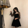 Dress Women Long Sleeve Mesh Transparent Low-cut Leisure Elegant Womens Party Dresses Mini Korean Style Loose Patchwork