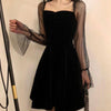 Dress Women Long Sleeve Mesh Transparent Low-cut Leisure Elegant Womens Party Dresses Mini Korean Style Loose Patchwork