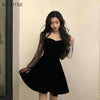 Dress Women Long Sleeve Mesh Transparent Low-cut Leisure Elegant Womens Party Dresses Mini Korean Style Loose Patchwork