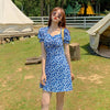 Dress Women Short Sleeve Midi Maxi Retro Printing Side-slit Sexy Skinny Elegant Chiffon Holiday Chic Trendy Tunic French Romance