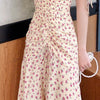 Dress Women Yellow Floral Above Knee Elegant Shirring V-neck Slim Sexy Fairy Holiday Party Female Vintage All-match Sundress