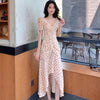 Dress Women Yellow Floral Above Knee Elegant Shirring V-neck Slim Sexy Fairy Holiday Party Female Vintage All-match Sundress