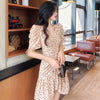 Dress Women Yellow Floral Above Knee Elegant Shirring V-neck Slim Sexy Fairy Holiday Party Female Vintage All-match Sundress