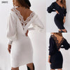 Dresses For Women 2022 Autumn Sexy Backless Lace Patchwork V-Neck  Lantern Long Sleeve Bodycon Party Dress
