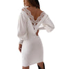 Dresses For Women 2022 Autumn Sexy Backless Lace Patchwork V-Neck  Lantern Long Sleeve Bodycon Party Dress