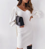 Dresses For Women 2022 Autumn Sexy Backless Lace Patchwork V-Neck  Lantern Long Sleeve Bodycon Party Dress
