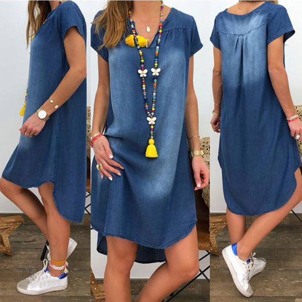 Dresses For Women Summer jeans dress Casual V Neck Dress Denim Party Dresses Short Sleeve Dress 2022 Mujer Dress Femininas#35