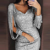 Dresses Woman Party Dress Bodycon Sexy Sequin Dress Night Shiny Dress Tassel Glitter Vestidos Dresses For Evening Robe Femme#rm
