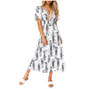 Dresses Woman Summer 2022  Summer Lace Rope Stitching Retro Printed V-Neck Short Sleeve Maxi Long Dress Casual Holiday
