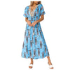 Dresses Woman Summer 2022  Summer Lace Rope Stitching Retro Printed V-Neck Short Sleeve Maxi Long Dress Casual Holiday