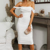Dressmecb Solid White Midi Dresses Women Clothing Backless Off Shoulder Sexy Club Party Ruched Bodycon Dress Summer Vestido 2022