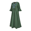 Dubai Turkey Arabian Green Three-quarter Sleeve Robe Muslim Lotus Leaf Sleeve Dress Ladies Loose Embroidered Robe