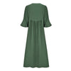 Dubai Turkey Arabian Green Three-quarter Sleeve Robe Muslim Lotus Leaf Sleeve Dress Ladies Loose Embroidered Robe
