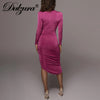Dulzura 2023 Autumn Winter Women Solid Long Sleeve Ruched Drawstring Irregular Midi Dress Lace Up Bodycon Elegant Party Clothes