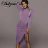 Dulzura 2023 Autumn Winter Women Solid Long Sleeve Ruched Drawstring Irregular Midi Dress Lace Up Bodycon Elegant Party Clothes
