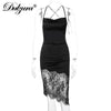 Dulzura Lace Patchwork Women Satin Midi Dress Strap Lace Up Bodycon Bandage Sexy Party Elegant Club 2023 Summer Streetwear