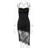 Dulzura Lace Patchwork Women Satin Midi Dress Strap Lace Up Bodycon Bandage Sexy Party Elegant Club 2023 Summer Streetwear