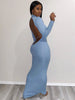Dulzura Pure Knitted Women Long Sleeve Midi Dress High Neck Backless Hollow Out Bodycon Sexy Streetwear 2022 Autumn Winter