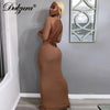 Dulzura Pure Knitted Women Long Sleeve Midi Dress High Neck Backless Hollow Out Bodycon Sexy Streetwear 2022 Autumn Winter