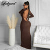 Dulzura Pure Knitted Women Long Sleeve Midi Dress High Neck Backless Hollow Out Bodycon Sexy Streetwear 2022 Autumn Winter