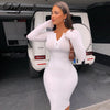 Dulzura Ribbed Knitted Women Pure Midi Dress Solid Long Sleeve Buttons Bodycon Sexy Party Elegant 2022 Autumn Winter Club